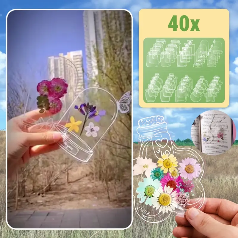 FLOWERMARKS™ PRZEZROCZYSTE ZAKŁADKI Z SUSZONYCH KWIATÓW - 80 SZT. 1+1 GRÁTIS!